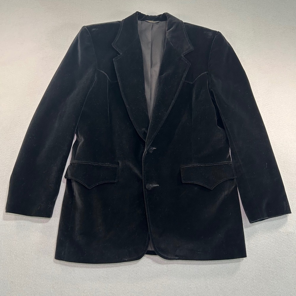 Vintage Pioneer Wear Blazer Women L Black Velvet Western Cowboy Pointed Yoke USA
